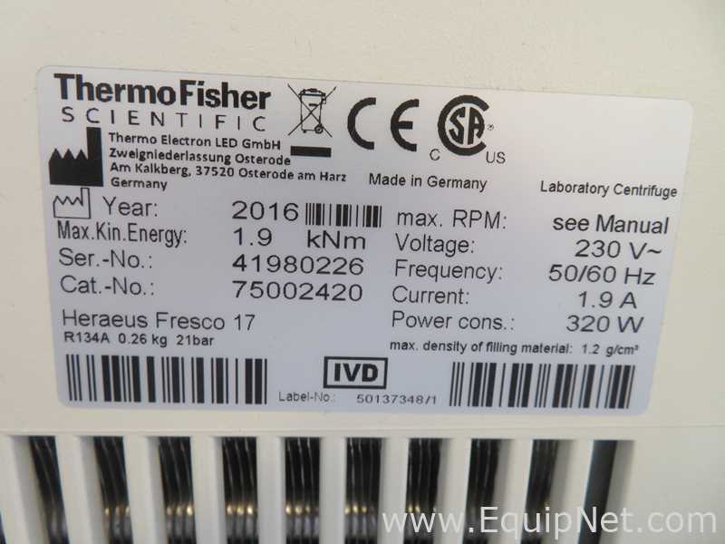 Centrífuga para laboratorio Thermofisher scientific Heraeus Fresco 17