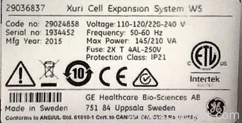 GE Healthcare Bio-Sciences Xuri W5 Cell Expansion System with Perfusion and CO2|Air Mix Controllers