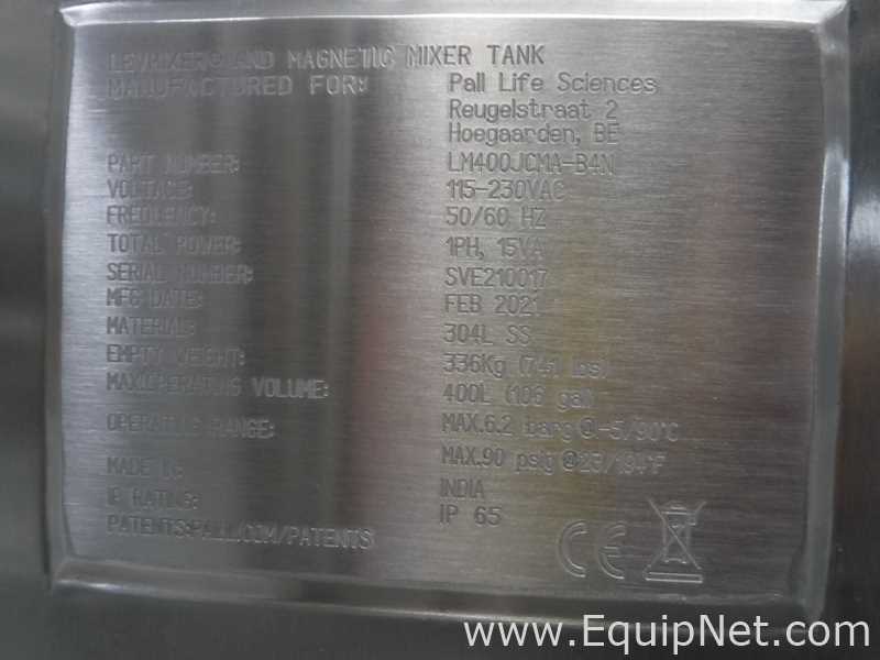 PALL LM400JCMA-B4N Mobile 400 Litre Stainless Steel Jacketed Single Use Magnetic Mix Tank