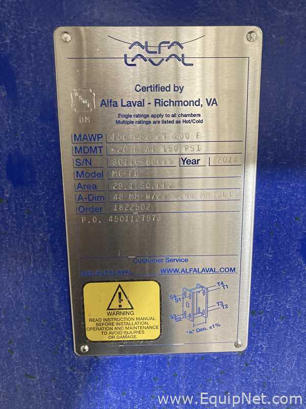 29.1 Sq. Ft. Alpha Laval Stainless Steel Plate and Frame Heat Exchanger
