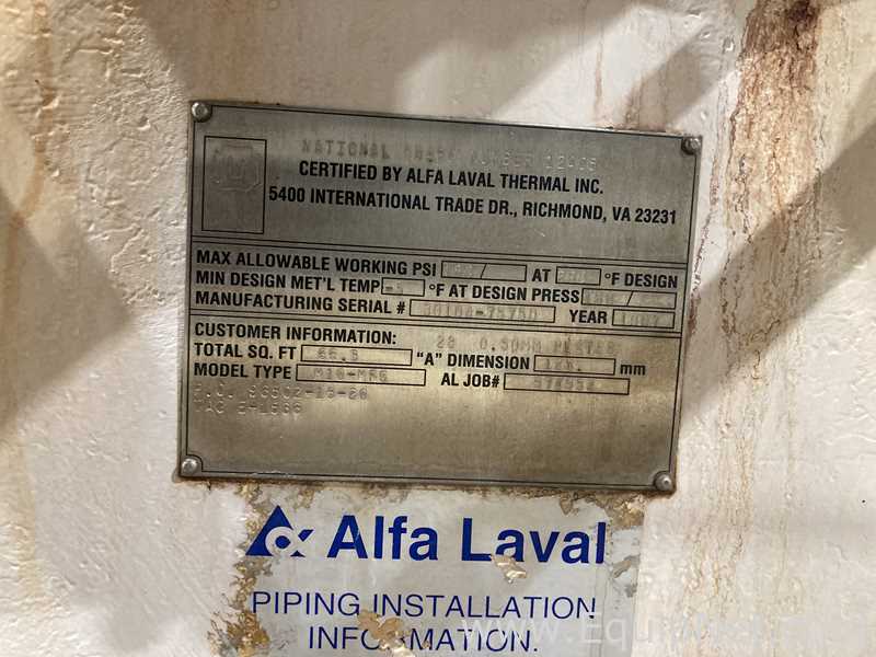 66.3 Sq. Ft. Alpha Laval Stainless Steel Plate and Frame Heat Exchanger  E-1536