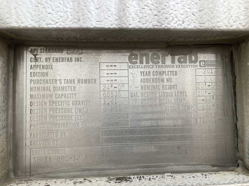 Tanque Acero inoxidable Enerfab Inc . 68,535 Galones