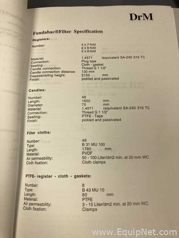 Filtro de Presión Acero inoxidable DrM, Dr. Muller AG, Switzerland Fundabac R-020-48-1650/T130Z