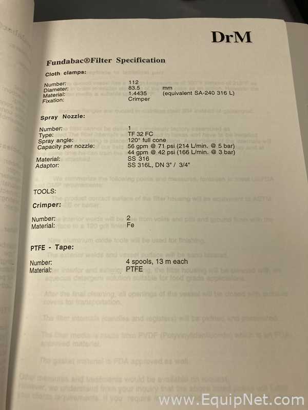 Filtro de Presión Acero inoxidable DrM, Dr. Muller AG, Switzerland Fundabac R-020-48-1650/T130Z