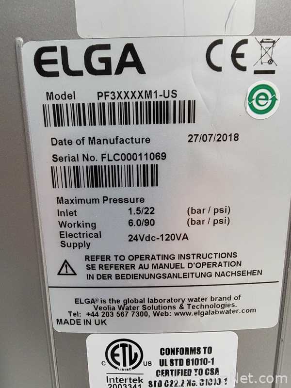 Elga PF3XXXXM1-US Water Purification System with Wall Mount