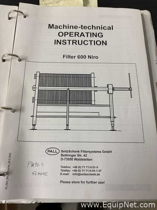 Prensa de Filtro PALL SeitzSchenk Filtersystems GmbH Niro 600/150
