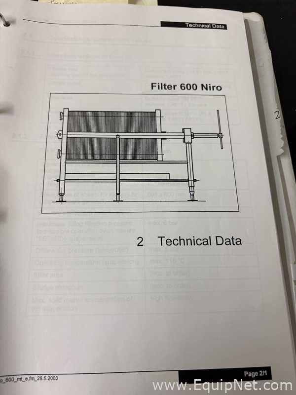 Prensa de Filtro PALL SeitzSchenk Filtersystems GmbH Niro 600/150