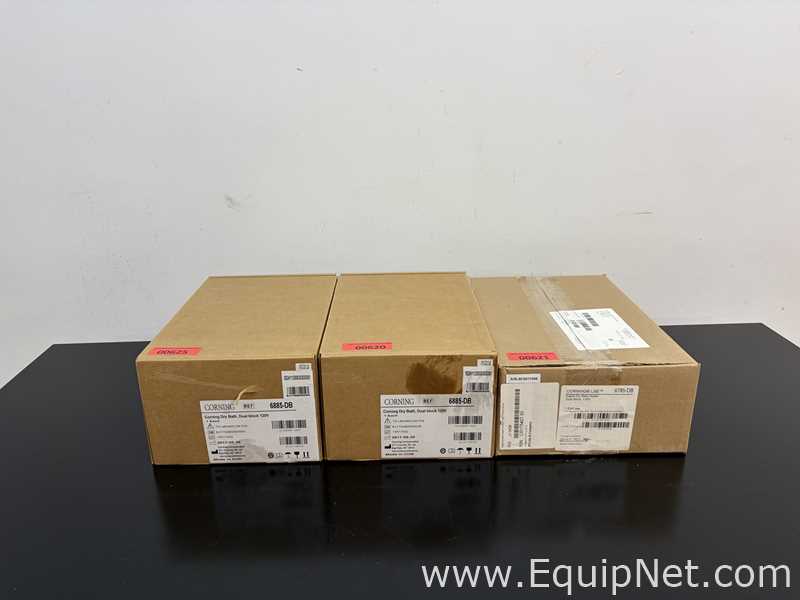 Lot of 3 Unused Corning Digital Dual Block Dry Bath Heaters With Heat Blocks