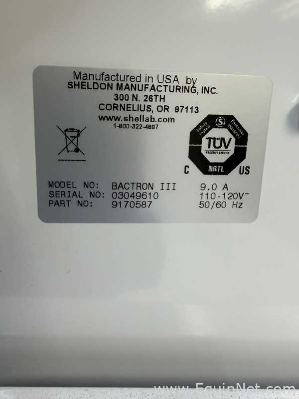 Sheldon Manufacturing Inc. Bactron III Anaerobic Environmental Workstation And Glove Box