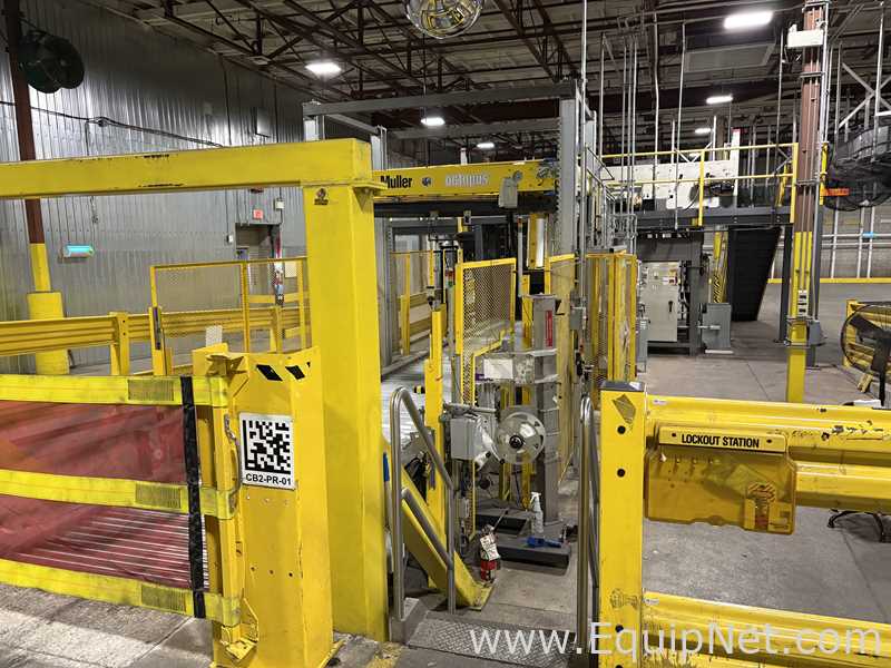 Alvey Model 881 Palletizer and ITW Muller F239 Octopus Pallet Wrapper Line