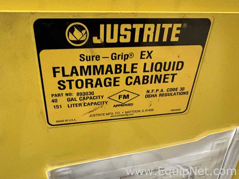 Two Cabinets With Miscelleaneous Repair Parts, One Justrite Flamable Cabinet