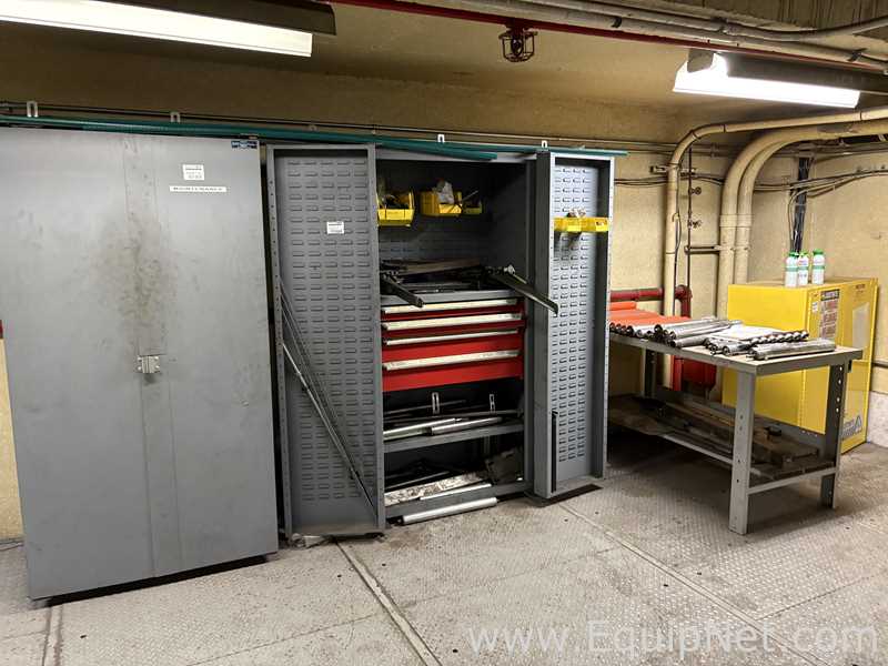 Two Cabinets With Miscelleaneous Repair Parts, One Justrite Flamable Cabinet