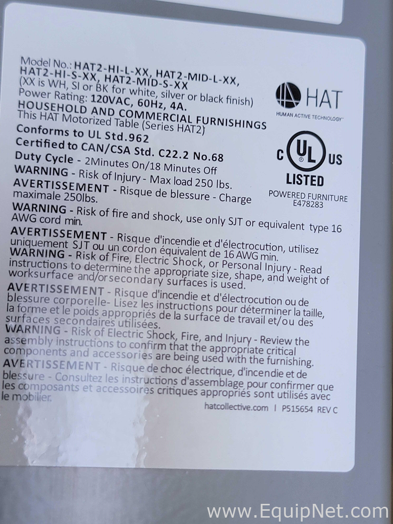 Lot of 2 Haworth Co HAT2-HI-L-XX Electrical Height Adjustable Single Motor Tables