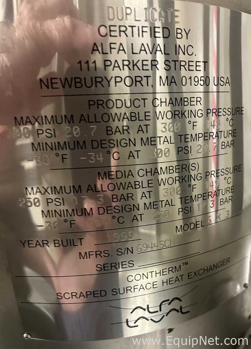 Alfa Laval Contherm 6X3 Scraped Surface Heat Exchanger