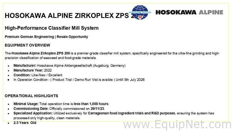 Clasificador Hosokawa Alpine Zirkoplex ZPS200