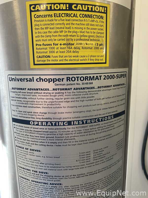 Trituradora de Alimentos Hommel Maschine und Apparatebau Rotormat 2000 Super