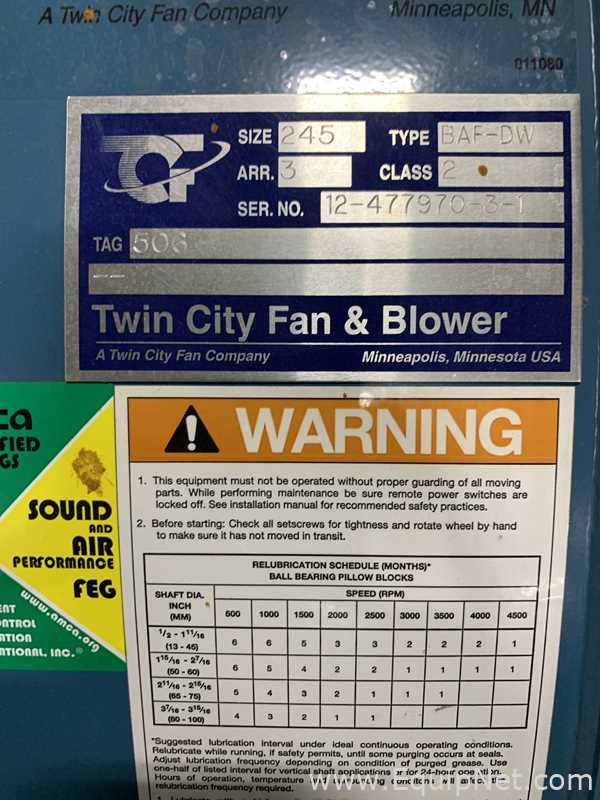 Sopladora Twin City Fan and Blower BAF-DW. Sin usar