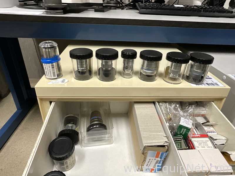 Lot of Various Carl Zeiss Microscope Objectives and Accessories plus Minolta X300s SLR Camera