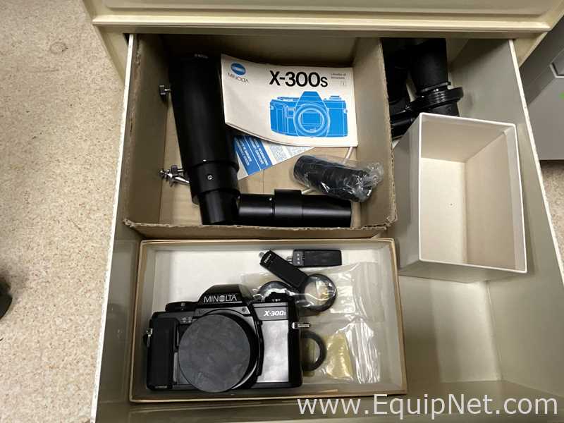 Lot of Various Carl Zeiss Microscope Objectives and Accessories plus Minolta X300s SLR Camera