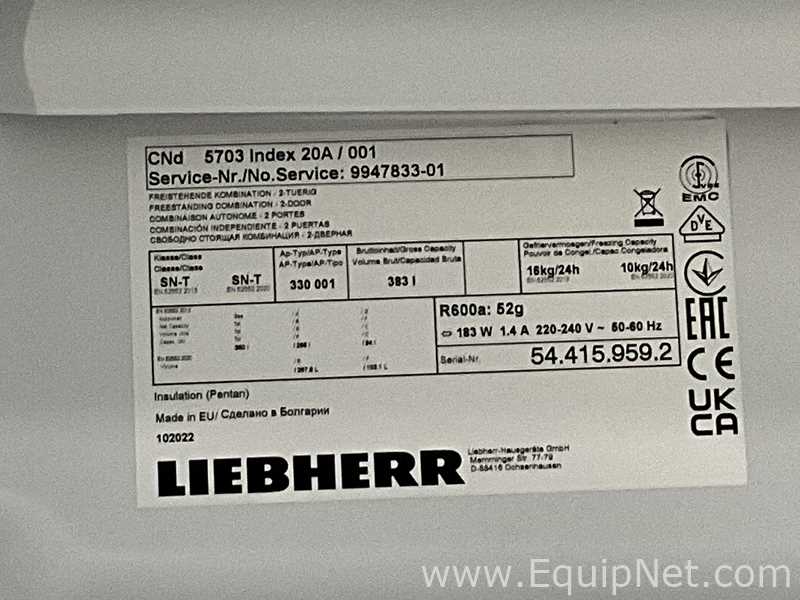 Liebherr CNd5703 Index20A/001 383 Litre Upright Laboratory Refrigerator Freezer