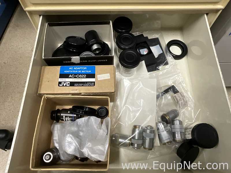 Lot of Various Carl Zeiss Microscope Objectives and Accessories plus Minolta X300s SLR Camera