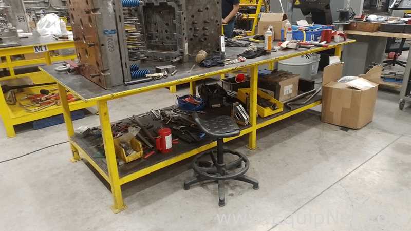 Lot of 5 Steel Work Tables with 3/4 Inch Plate Tops - 48 x 126 x 35 Inches