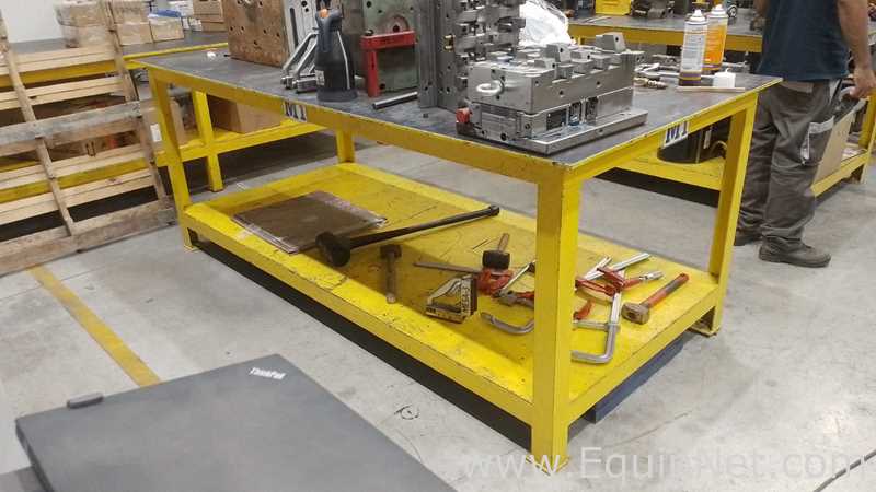 Lot of 4 Steel Work Tables with 1/2 Inch Plate Tops - 47 x 98 x 38 Inches