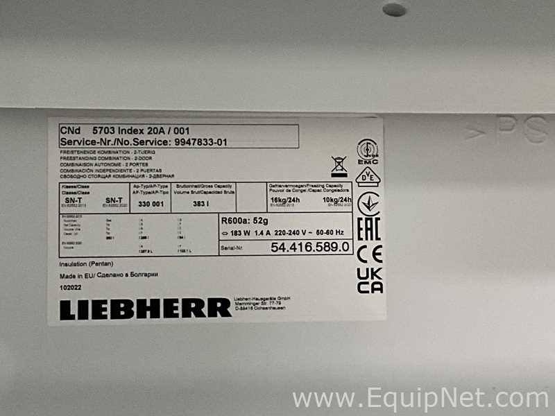 Liebherr CNd5703 Index20A/001 383 Litre Upright Laboratory Refrigerator Freezer