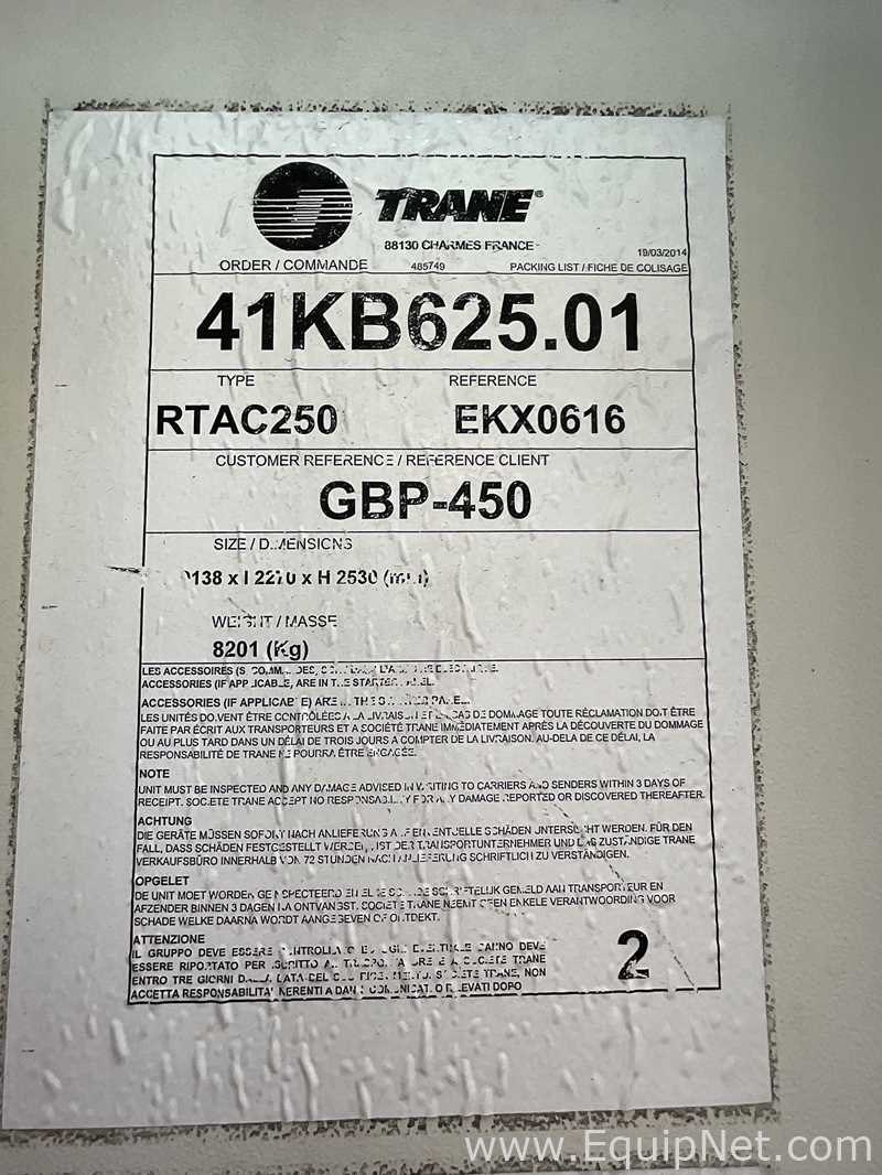 Enfriador Trane RTAC250 DEZ0HC2GXL3LYXBABXX1EX41PDAEX4