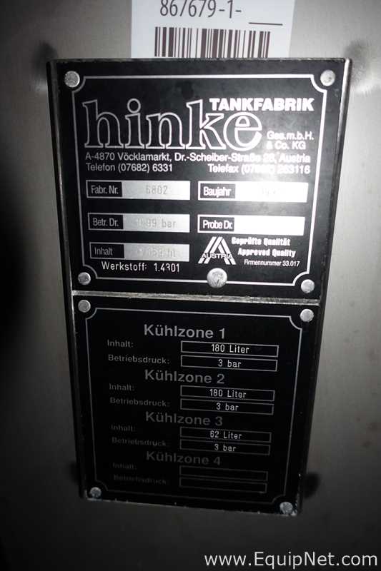 Tanque aço inox Hinke Tankbau GmbH 