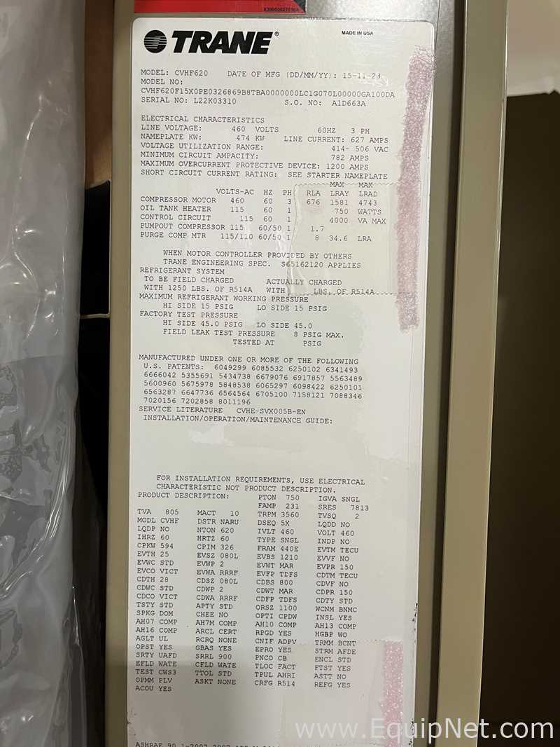 Unused Trane CVHF620 Water Cooled CenTraVac 620 Ton Chiller - CWC-1