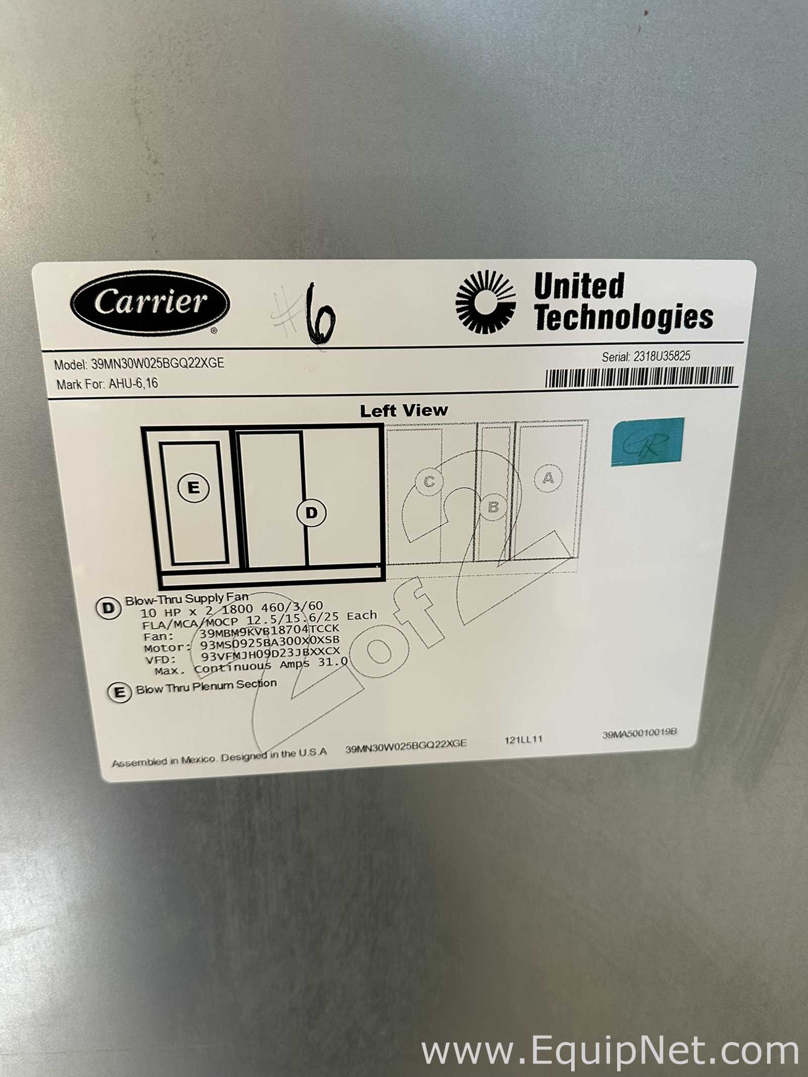 Manipulador de Ar Carrier Corporation 39MN30W025BGQ22XGE