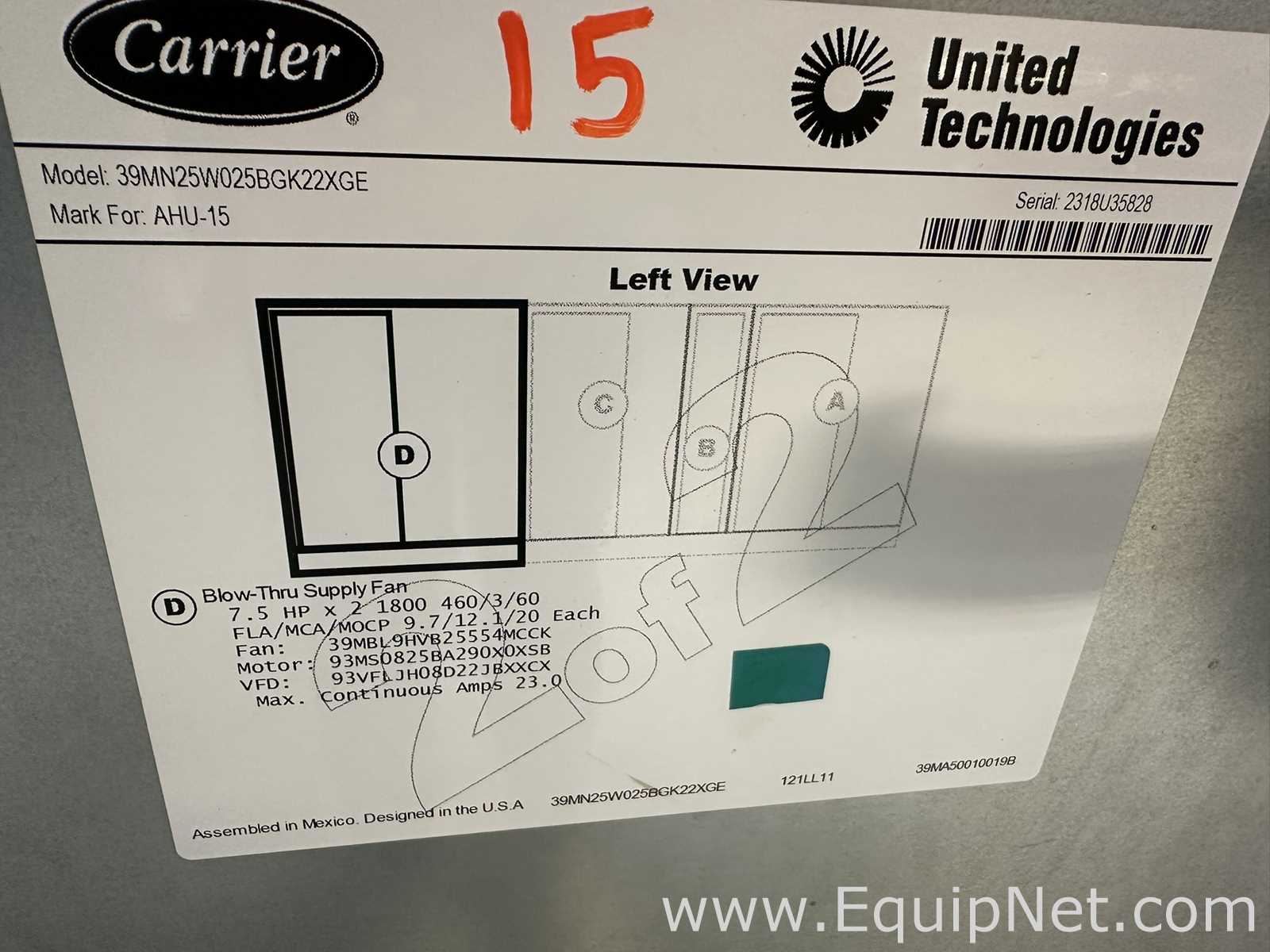 Manipulador de Ar Carrier Corporation 39MN25W025BGK22XGE