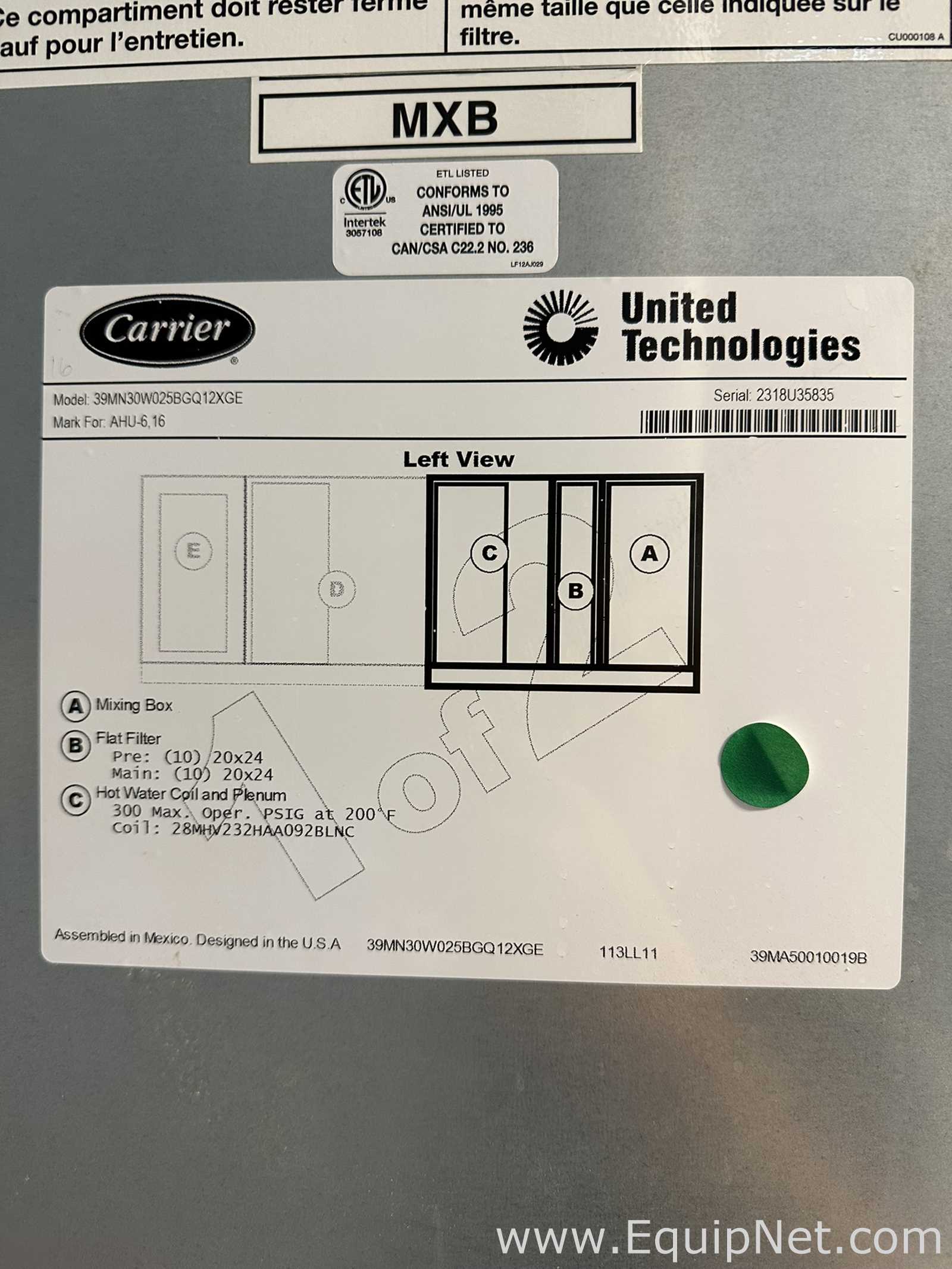 Manipulador de Ar Carrier Corporation 39MN30W025BGQ22XGE