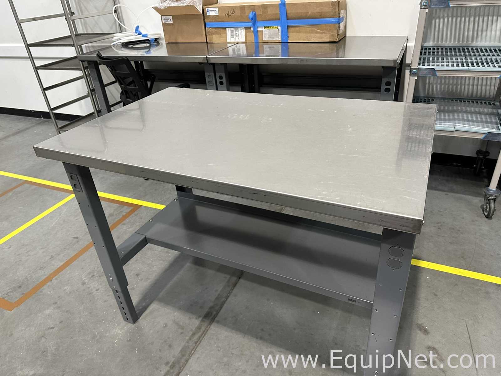 Stainless Steel Top Adjustable Height Industrial Workbench with Lower Shelf