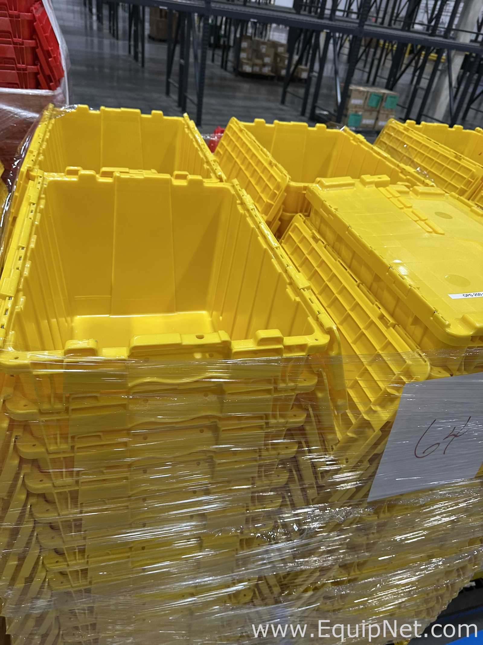 Lot of Yellow Attached Lid Plastic Storage Totes