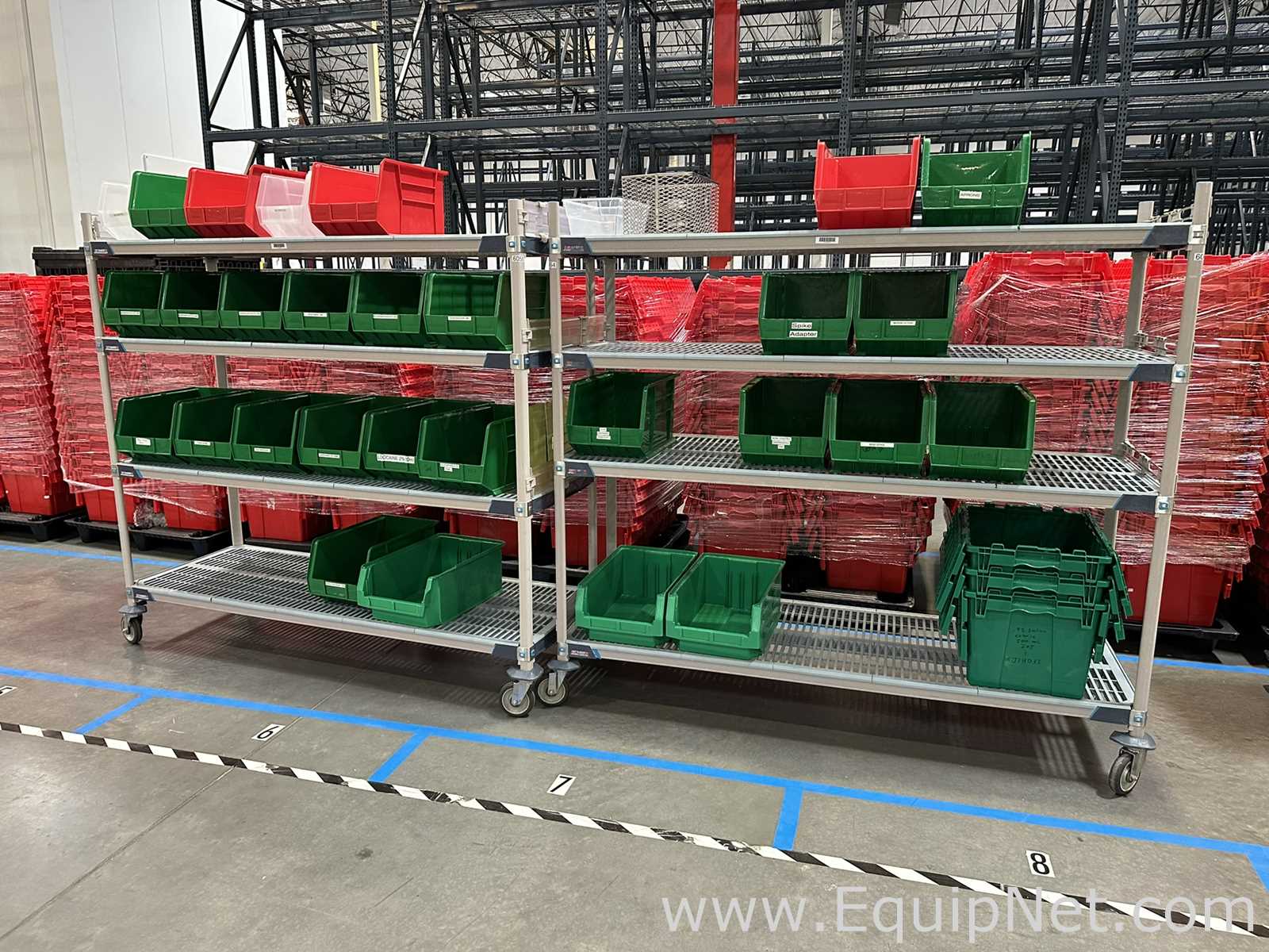 Lot of 2 Metro MetroMax Q Mobile Polymer Shelving Units with Bins
