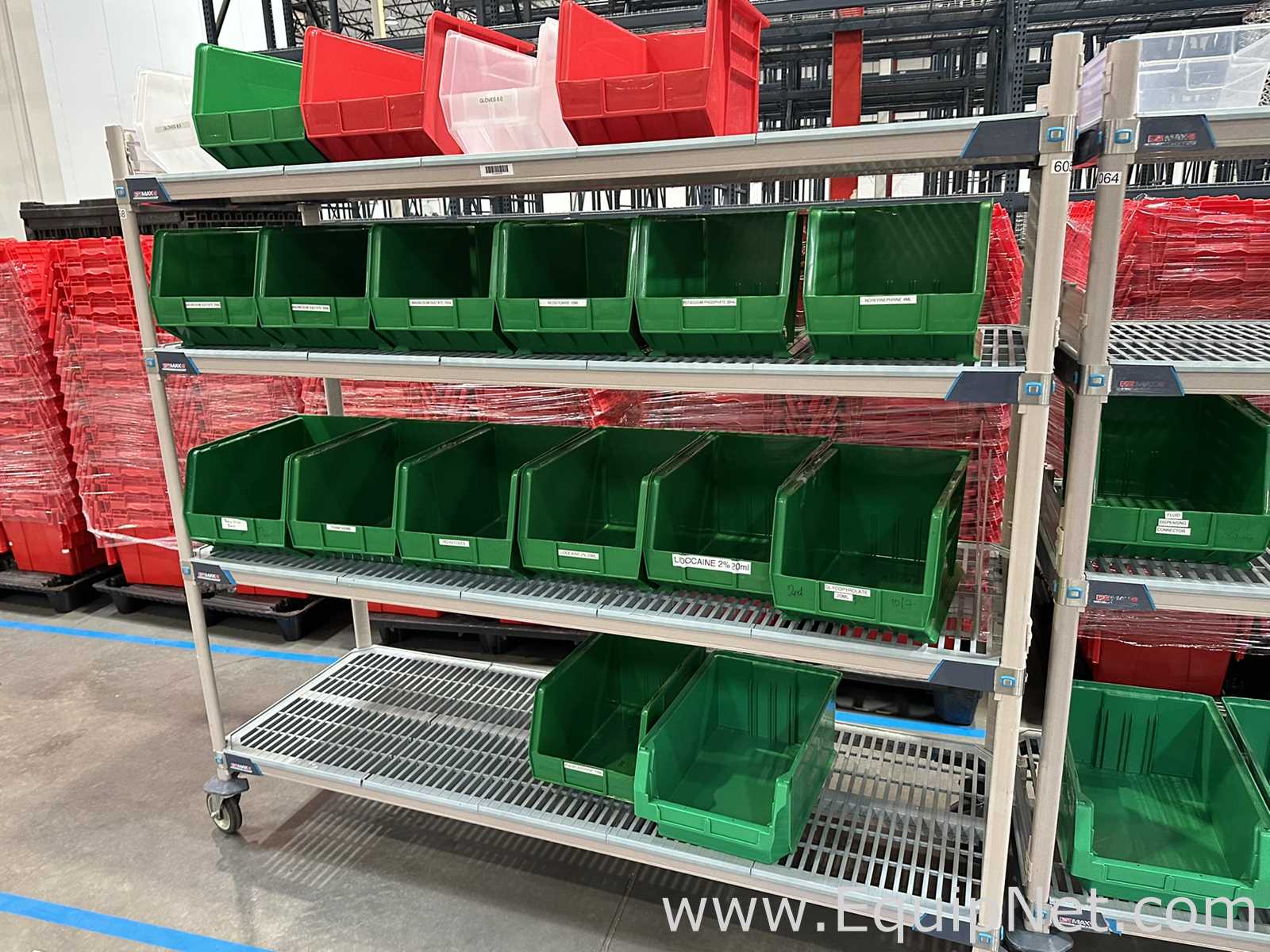 Lot of 2 Metro MetroMax Q Mobile Polymer Shelving Units with Bins