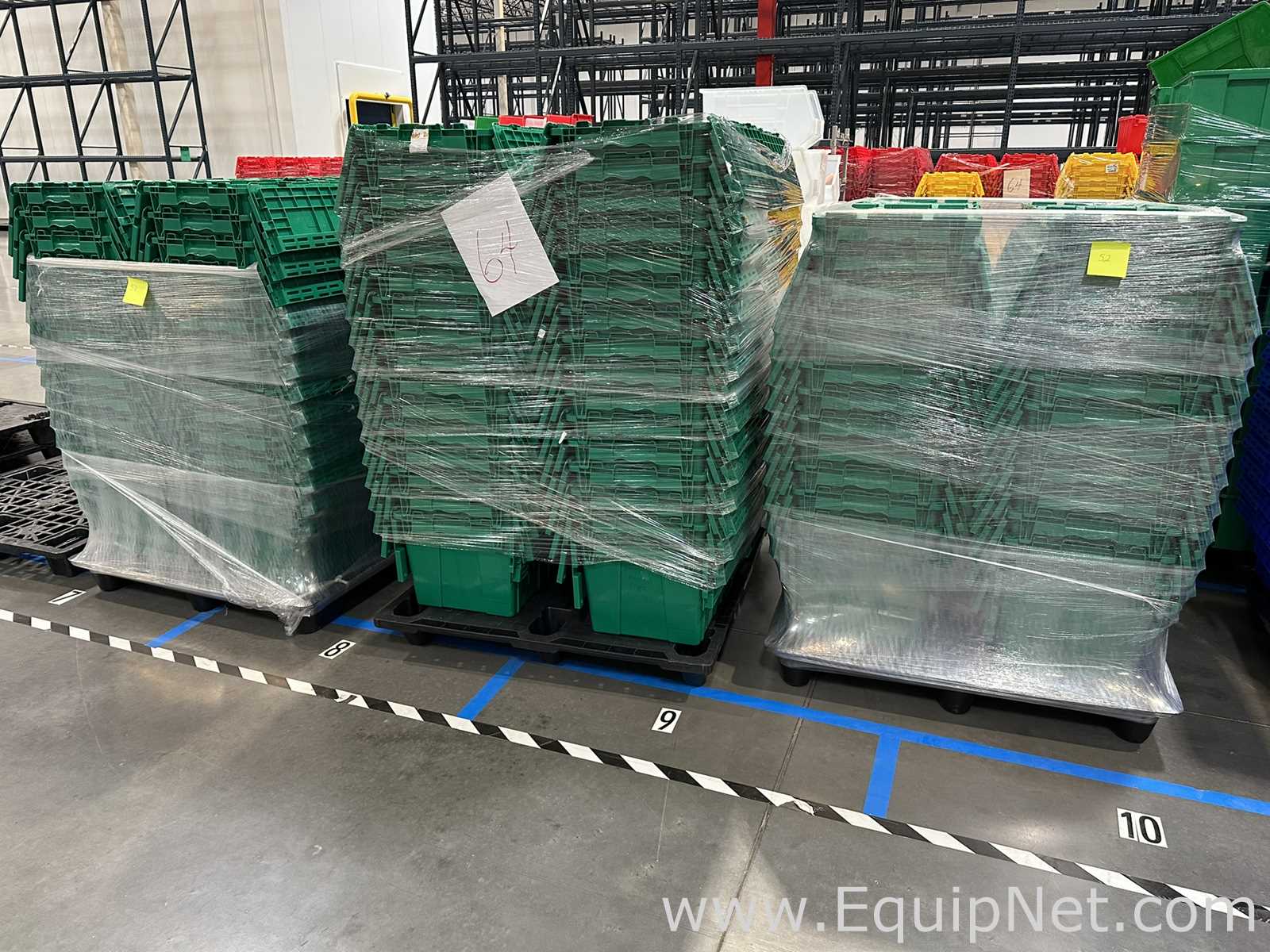 Lot of Green Plastic Attached Lid Storage Totes