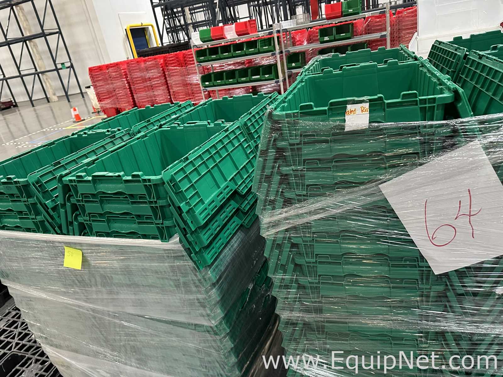 Lot of Green Plastic Attached Lid Storage Totes