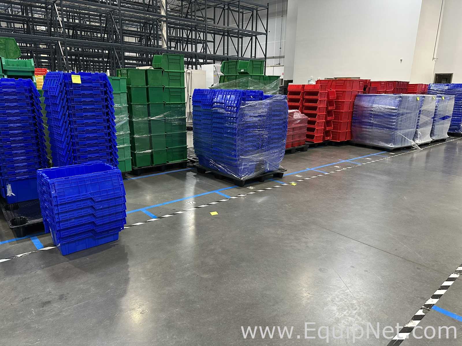 Lot of Blue Plastic Attached Lid Stackable Storage Totes