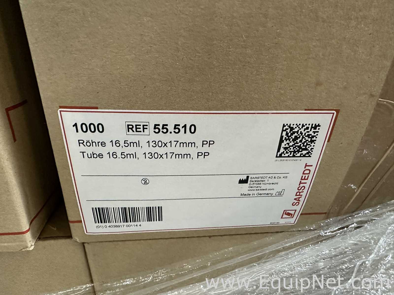 Large Lot of Unused Corning Falcon 352057 14 mL Polystyrene Round-Bottom Tubes and Sarstedt 55.510 1