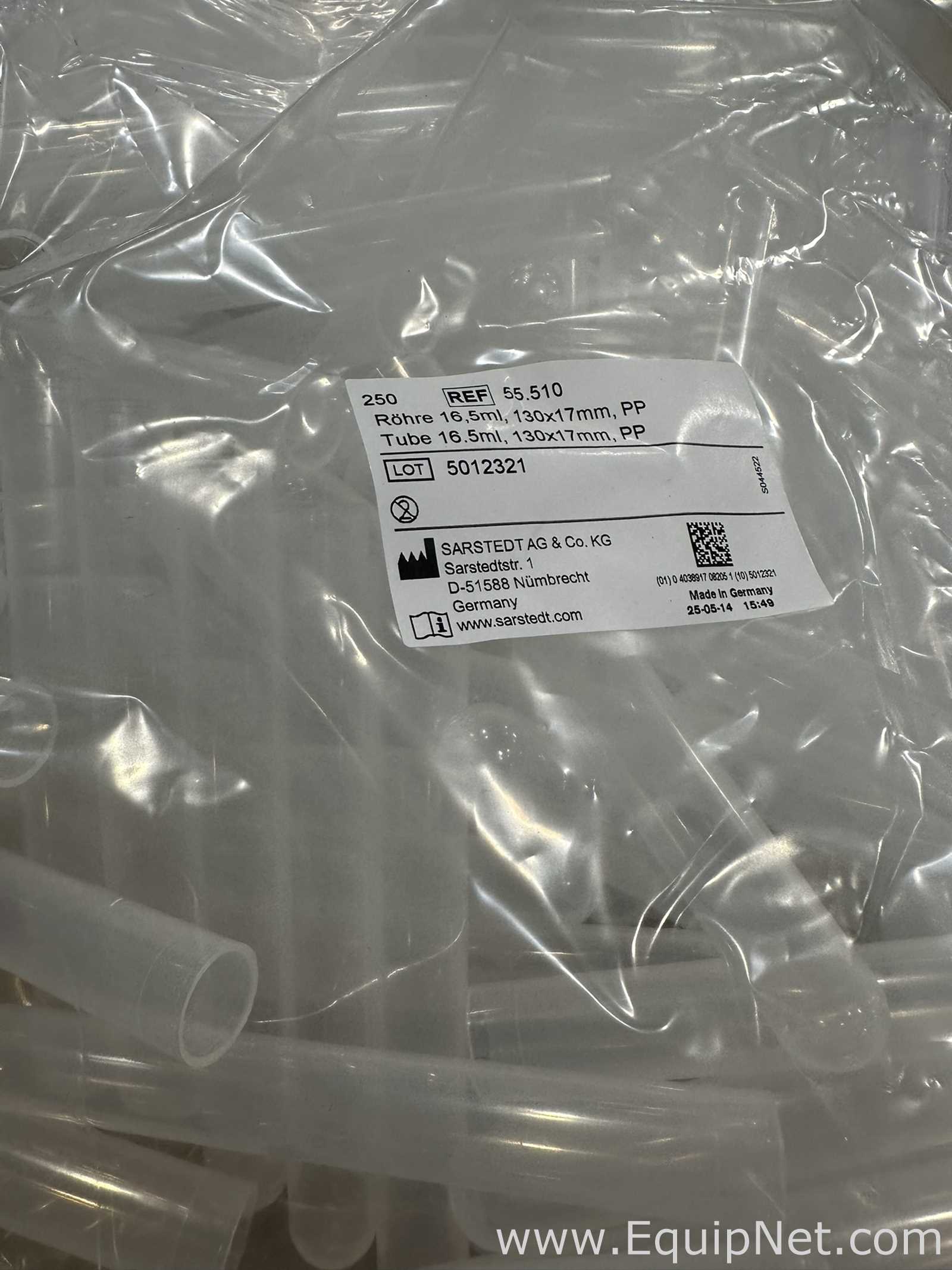 Large Lot of Unused Corning Falcon 352057 14 mL Polystyrene Round-Bottom Tubes and Sarstedt 55.510 1