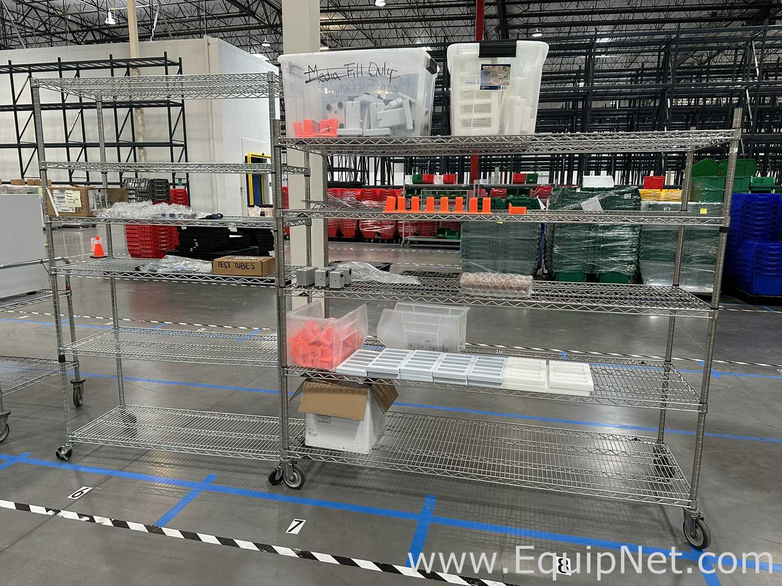Chrome Wire Mobile Shelving Unit with Assorted Lab Contents