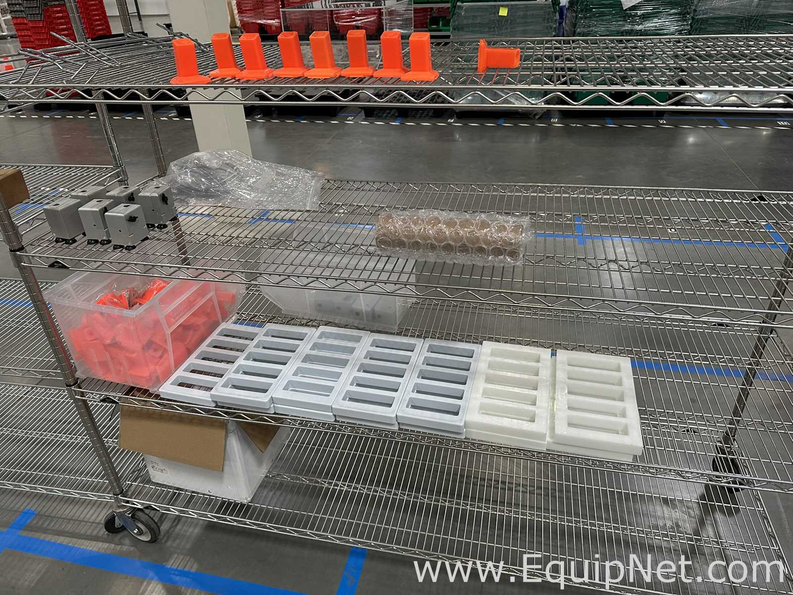Chrome Wire Mobile Shelving Unit with Assorted Lab Contents