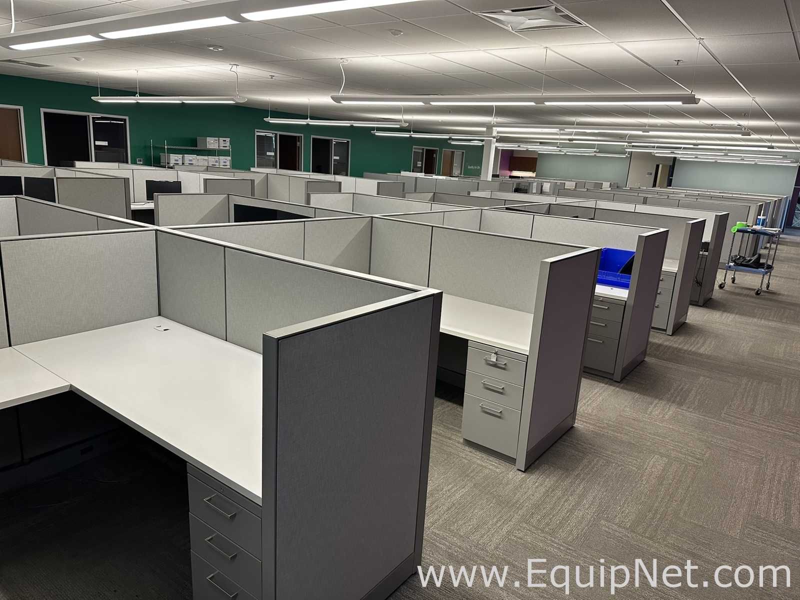 Modular Office Cubicle Workstation with L-Shaped Desk and Pedestal
