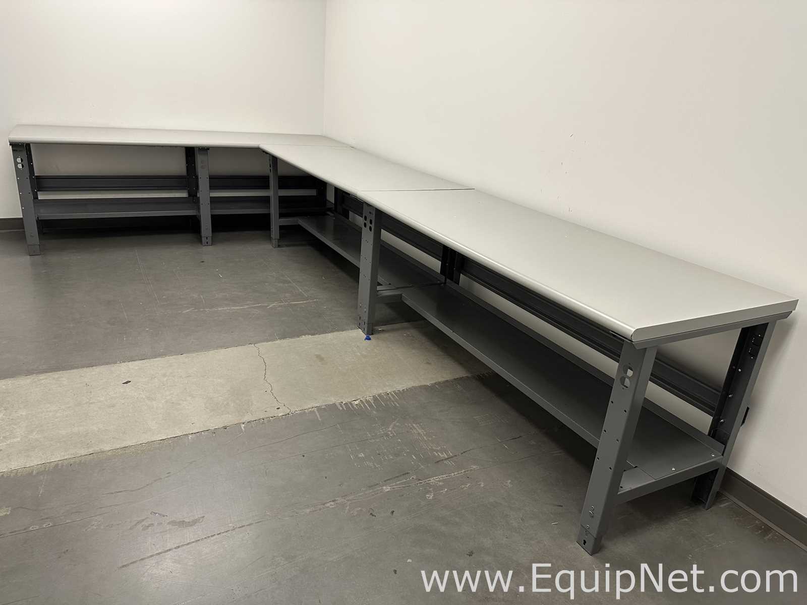 Laminate Top Steel Frame Industrial Workbench L-Shaped Configuration