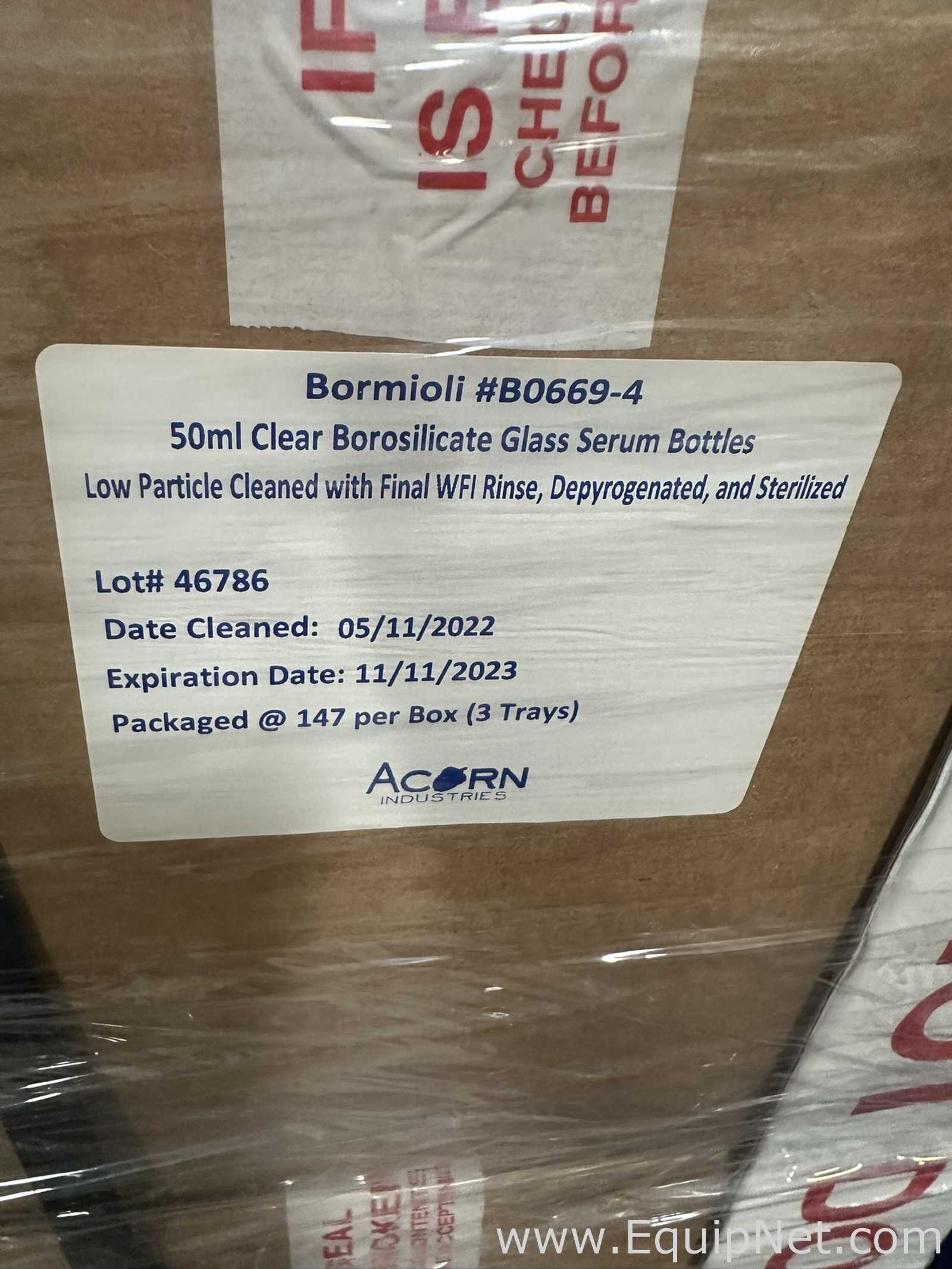 Large Lot of Unused Bormioli B0669-4 50mL Clear Borosilicate Glass Serum Bottles
