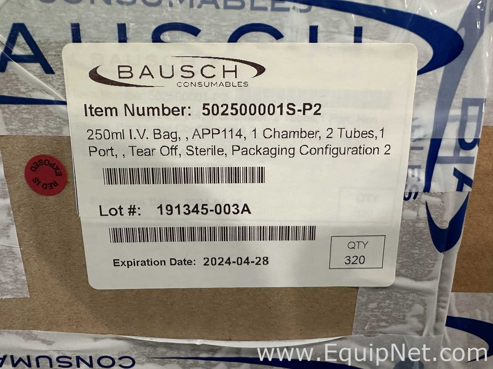 Large Lot of Unused Bausch Consumables 502500001S-P2 250mL Sterile IV Bags