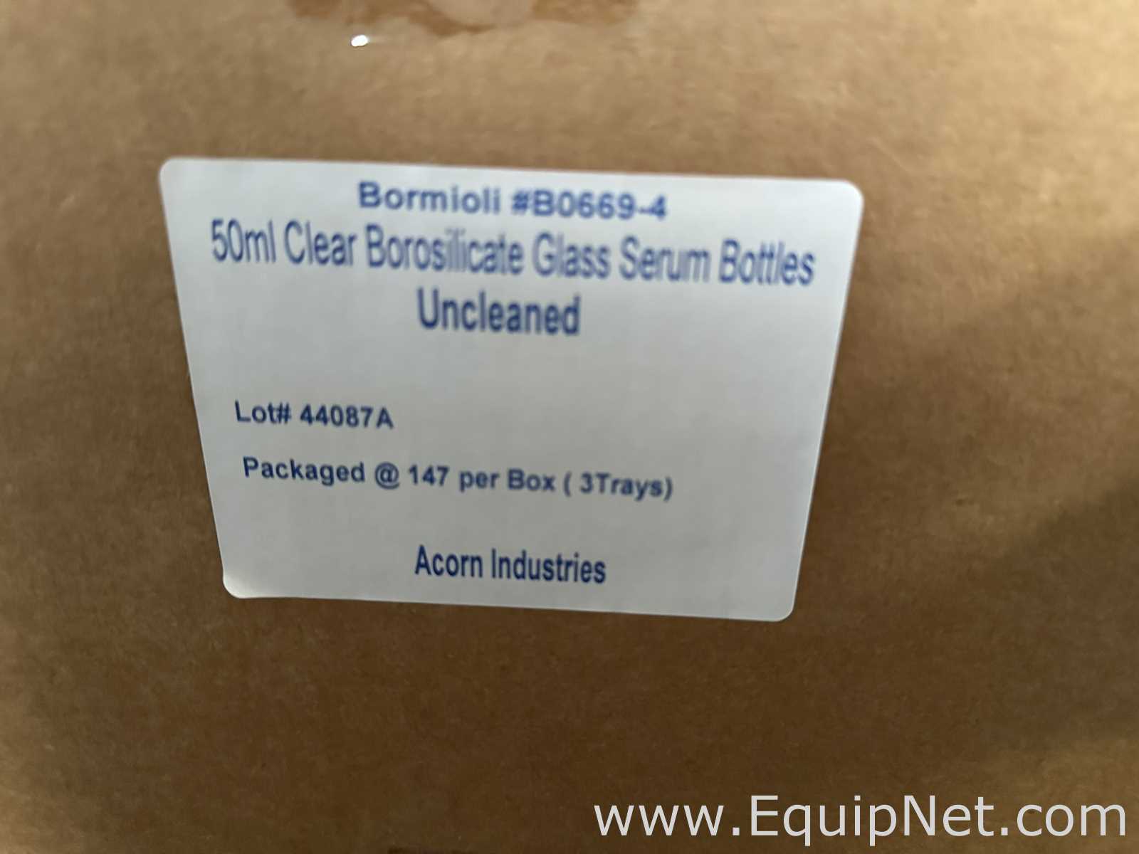 Large Lot of Unused Bormioli B0669-4 50mL Clear Borosilicate Glass Serum Bottles with VWR Petri Dish